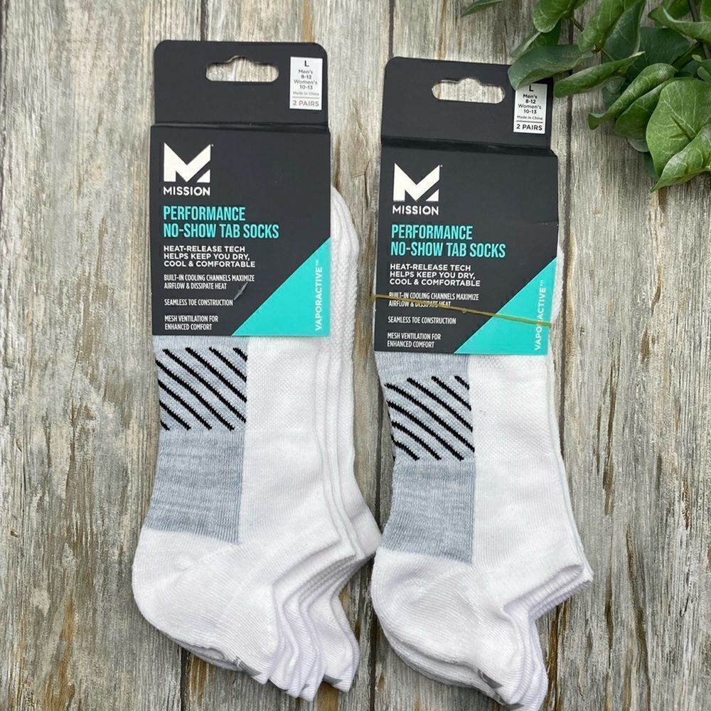 MISSION Unisex Performance Heel Tab, Medium, Black 2,  2-Packs Size L